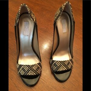 Rachel Pally suede and leather open toe stilettos